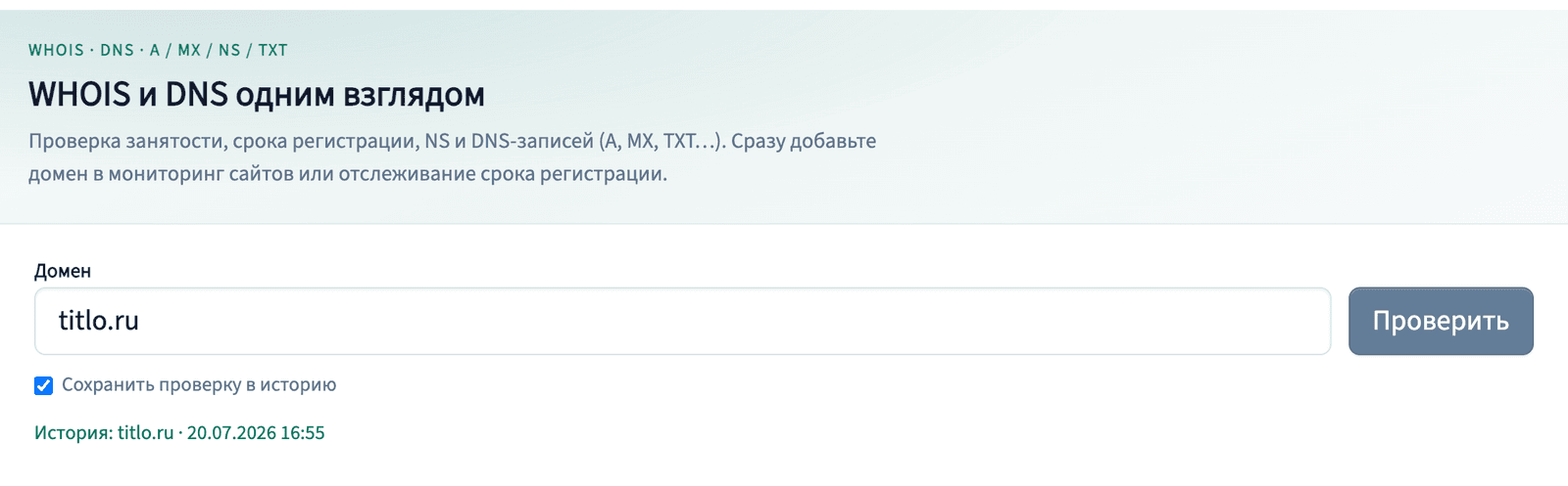 Домен в форме — регистрация и DNS одним запуском